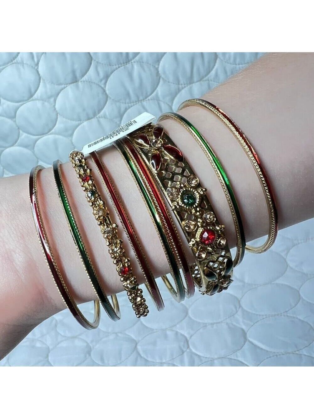 Indian 9 Bangle Bracelets Ethnic Bollywood Gold Red Green Party Holiday Jewelry